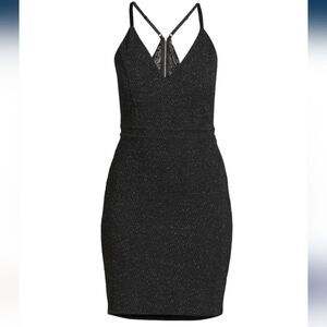 Black Glitter Lace Bodycon Mini Dress Women Size L Party Club Cocktail Sparkly